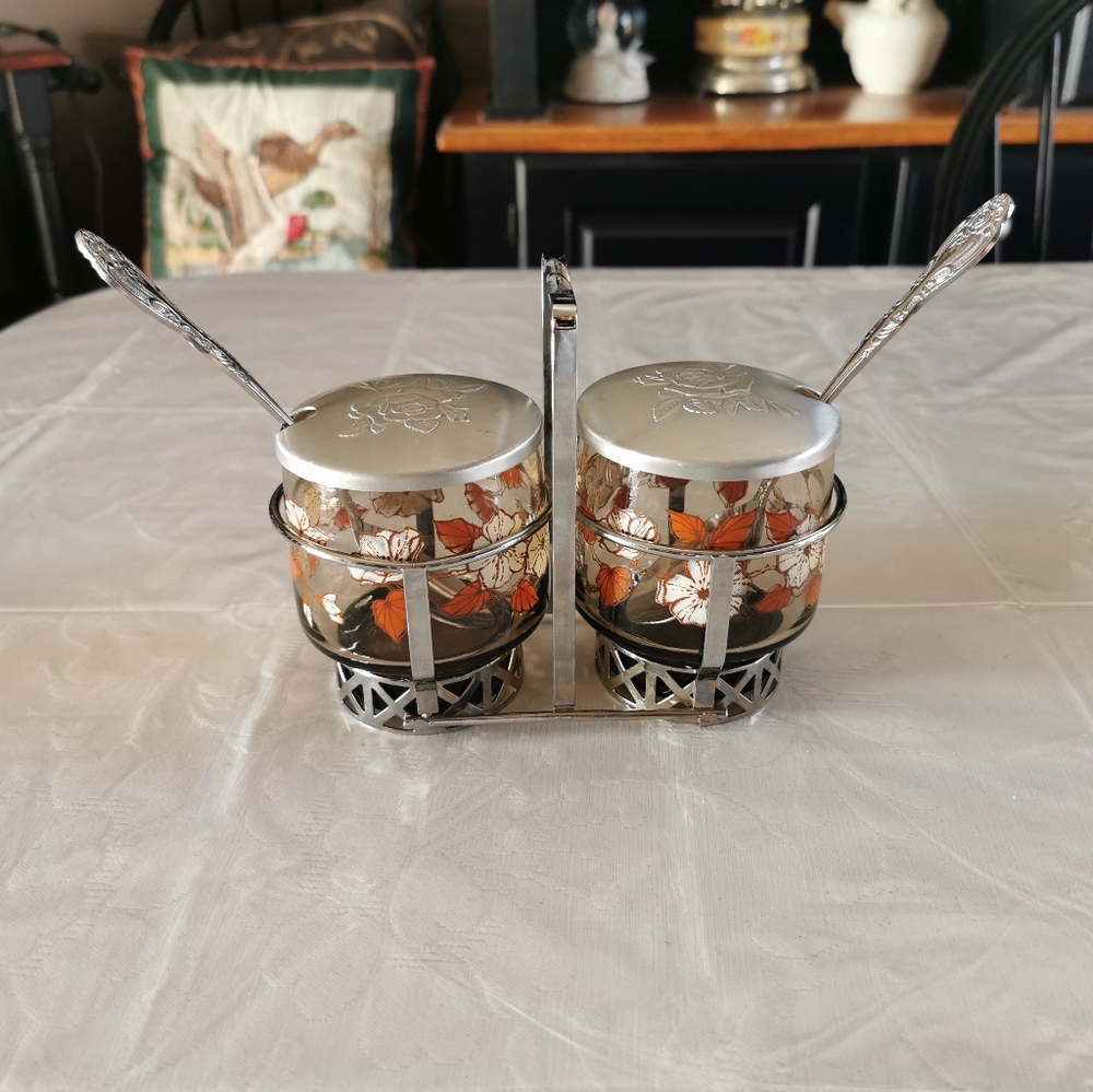 Vintage 1960s Libbey Glass Condiments Caddy